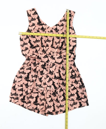 Boohoo Women’s Black Butterfly Print V-Neck Sleeveless Playsuit UK 6