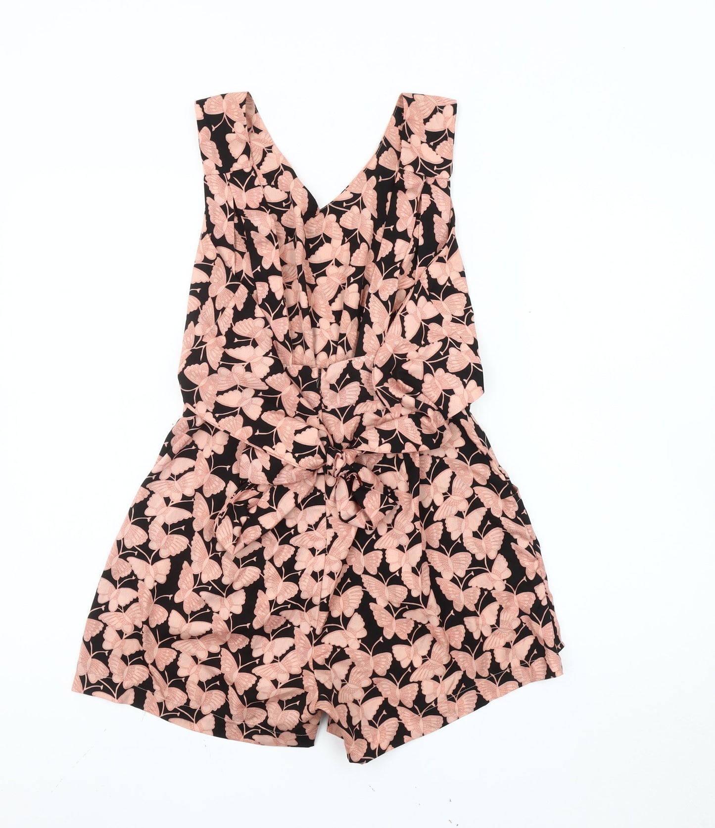 Boohoo Women’s Black Butterfly Print V-Neck Sleeveless Playsuit UK 6