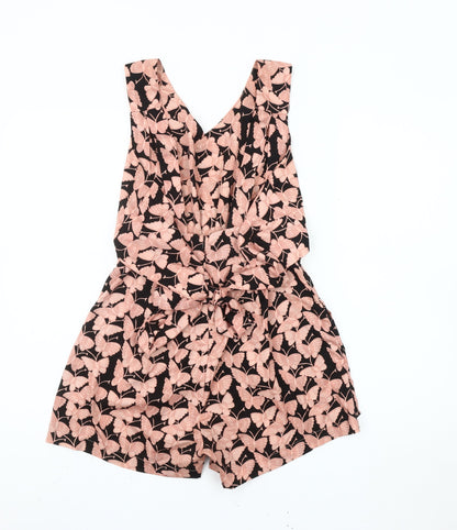 Boohoo Women’s Black Butterfly Print V-Neck Sleeveless Playsuit UK 6