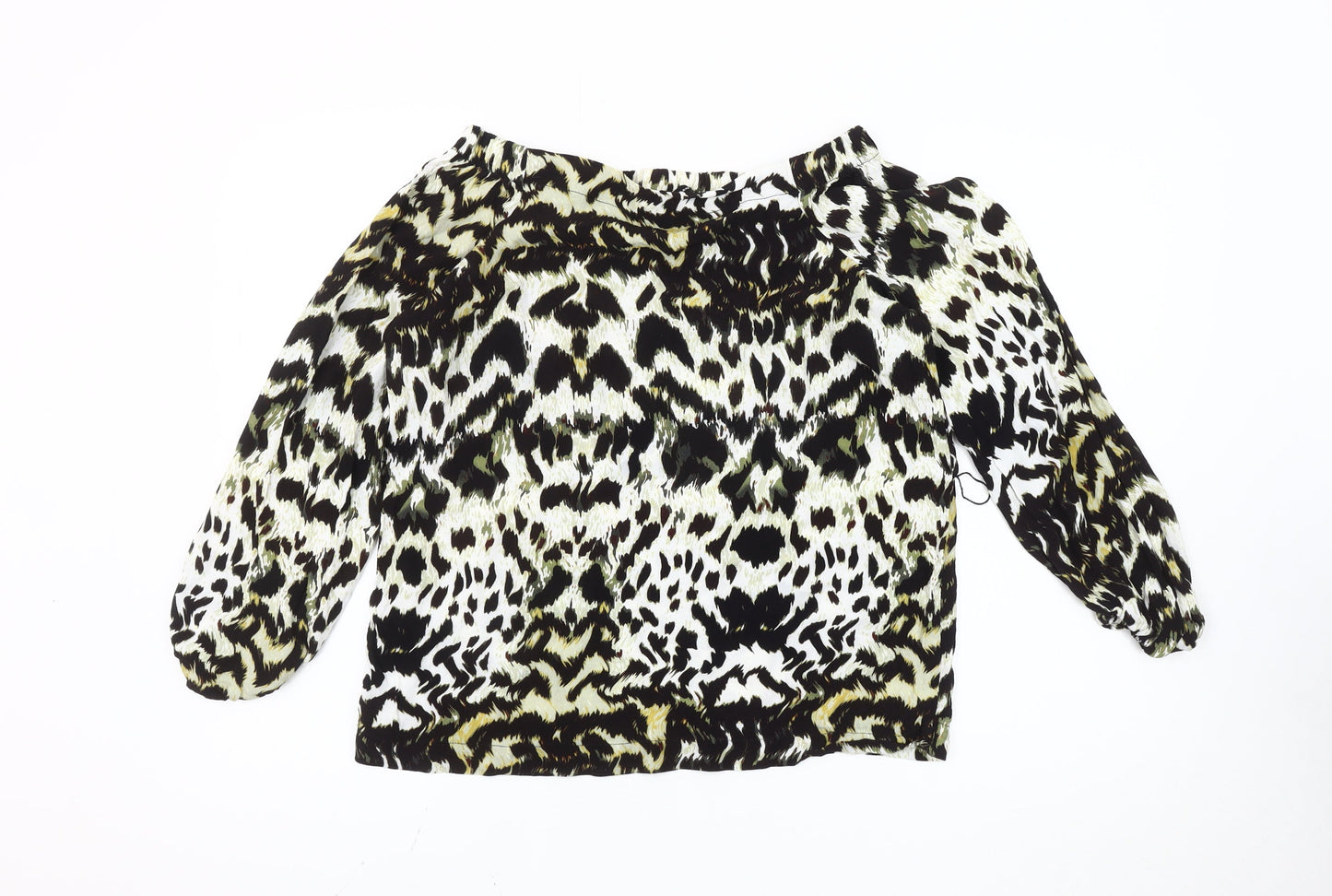 Karen Millen Women's Multicoloured Leopard Print Peasant Blouse UK 8