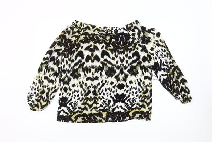 Karen Millen Women's Multicoloured Leopard Print Peasant Blouse UK 8