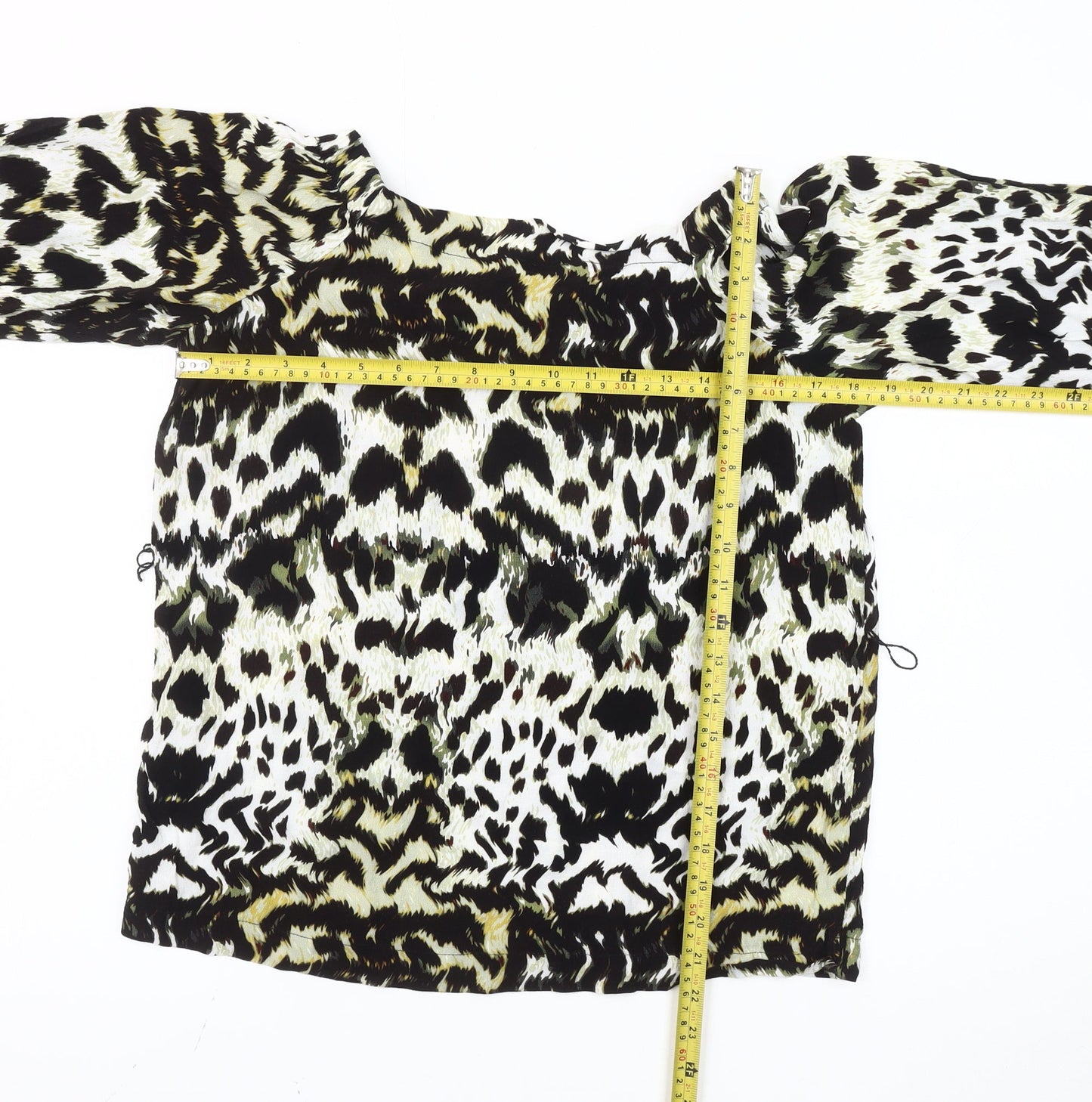 Karen Millen Women's Multicoloured Leopard Print Peasant Blouse UK 8