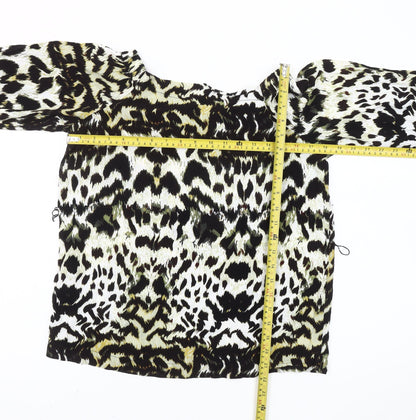 Karen Millen Women's Multicoloured Leopard Print Peasant Blouse UK 8