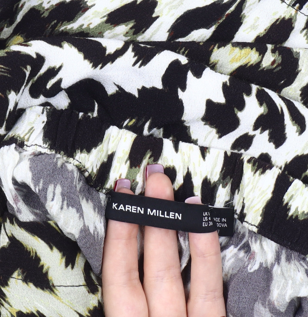 Karen Millen Women's Multicoloured Leopard Print Peasant Blouse UK 8