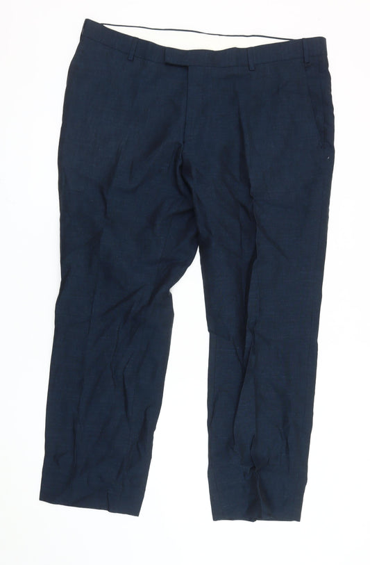Racing Green Men's Blue Linen Cotton Chino Trousers 40in Waist