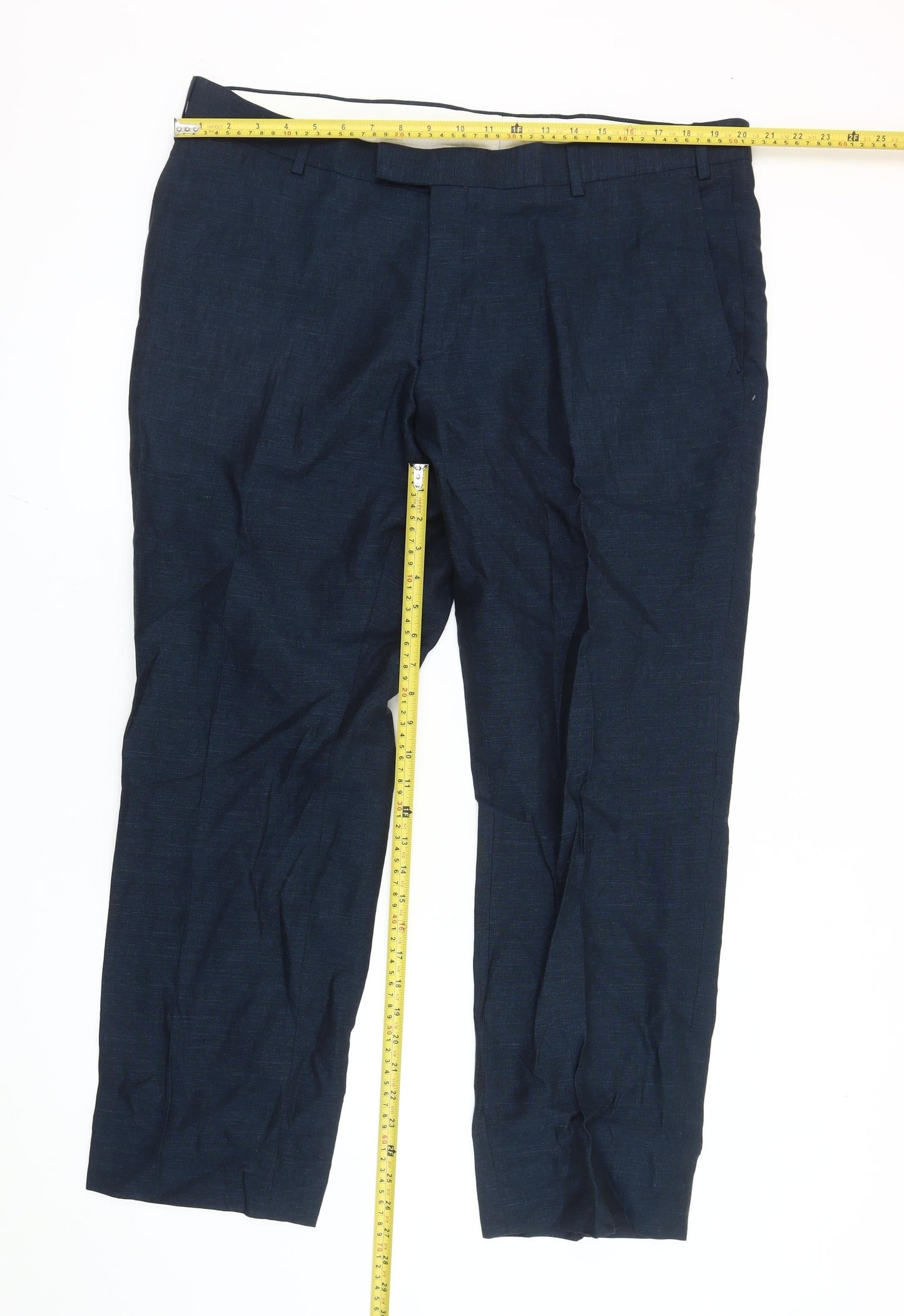 Racing Green Men's Blue Linen Cotton Chino Trousers 40in Waist