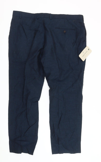 Racing Green Men's Blue Linen Cotton Chino Trousers 40in Waist