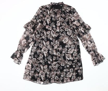 Nasty Gal Women’s Black Floral Shift Dress Size 8 High Neck Long Sleeve