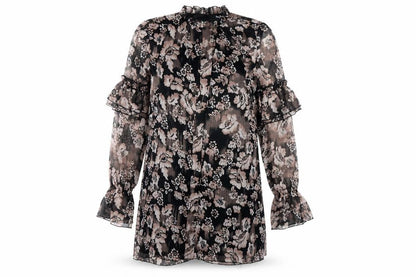 Nasty Gal Women’s Black Floral Shift Dress Size 8 High Neck Long Sleeve