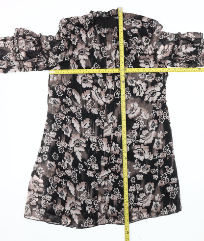 Nasty Gal Women’s Black Floral Shift Dress Size 8 High Neck Long Sleeve