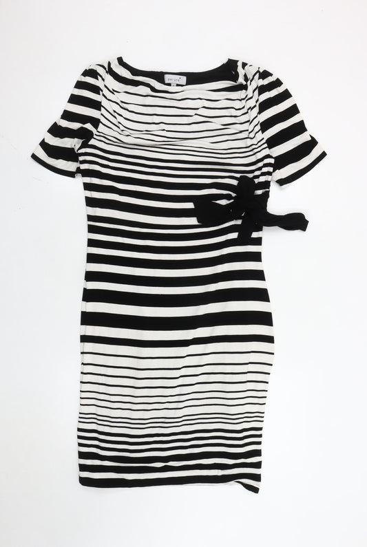 Marks and Spencer Women’s Black Striped Bodycon Bow Dress Size 12