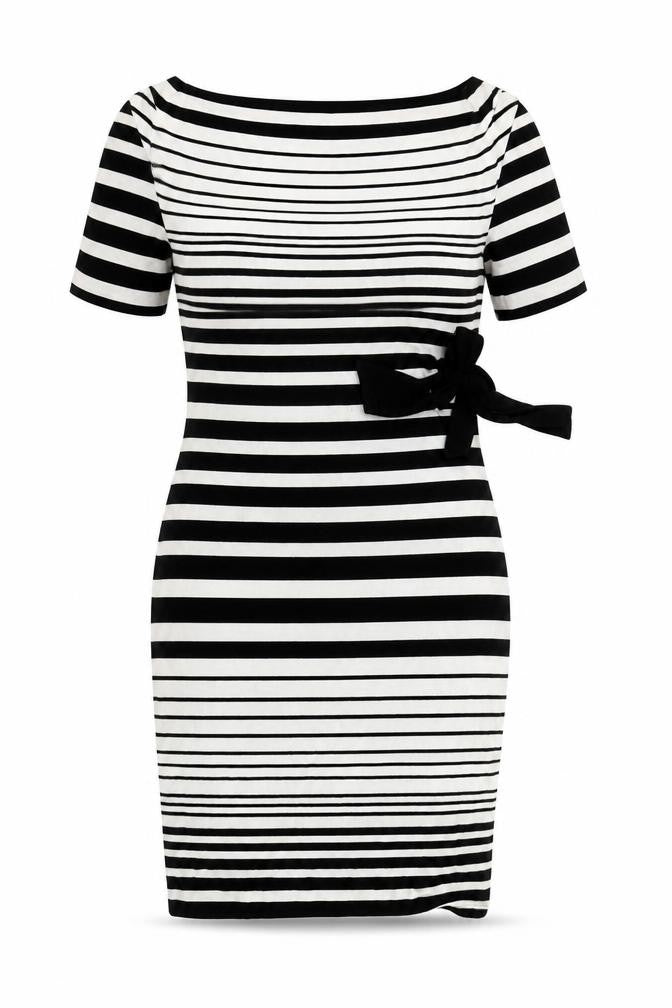 Marks and Spencer Women’s Black Striped Bodycon Bow Dress Size 12