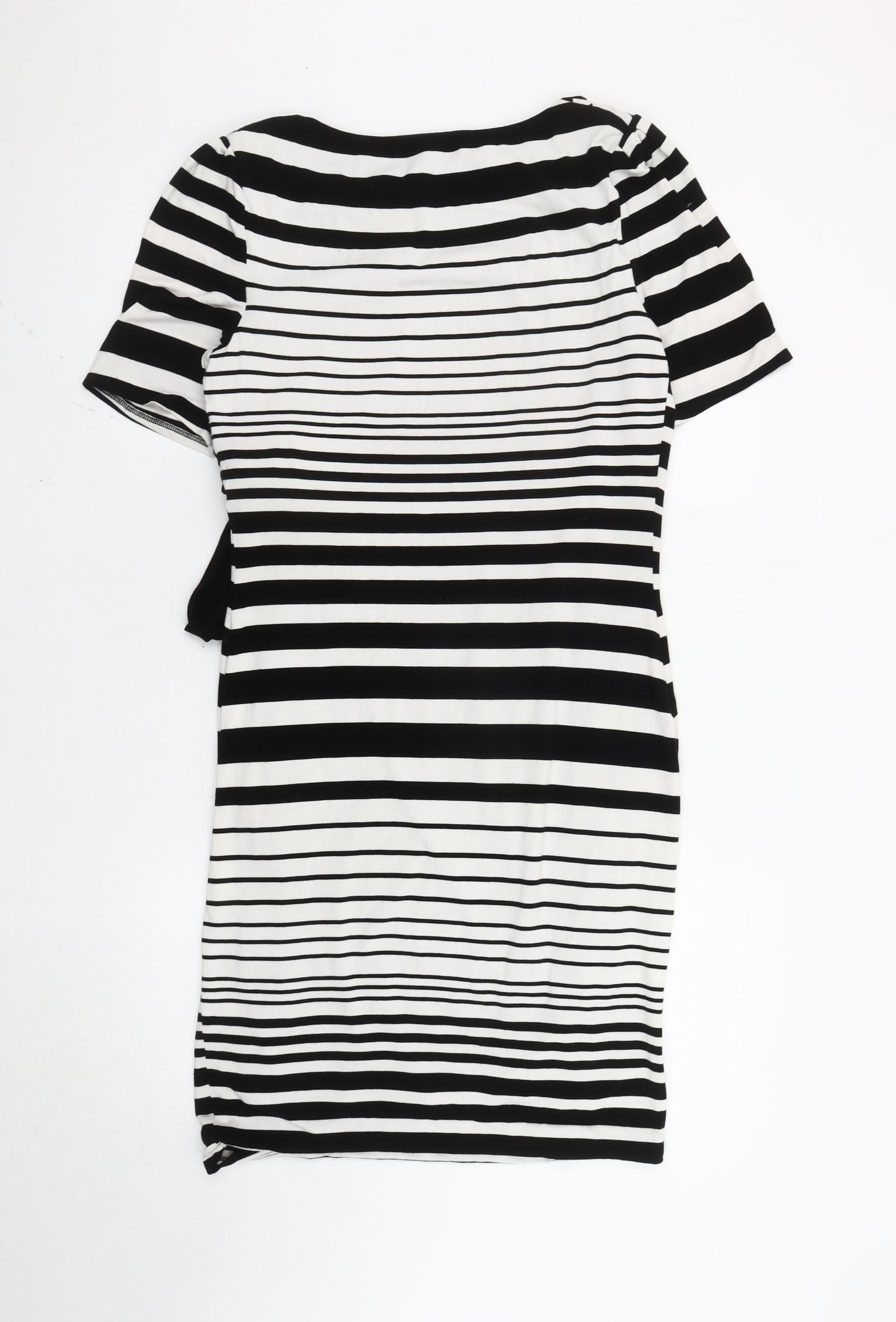 Marks and Spencer Women’s Black Striped Bodycon Bow Dress Size 12