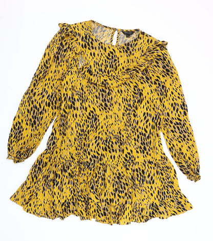 New Look Women's Yellow Leopard Print Shift Dress Size 14