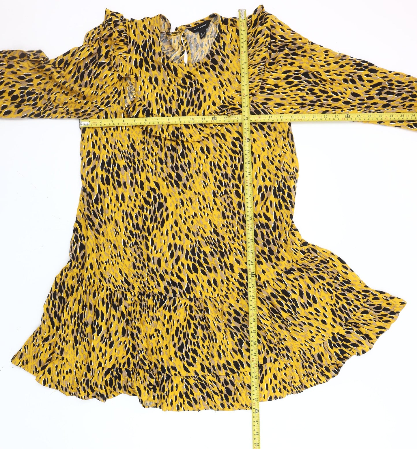 New Look Women's Yellow Leopard Print Shift Dress Size 14