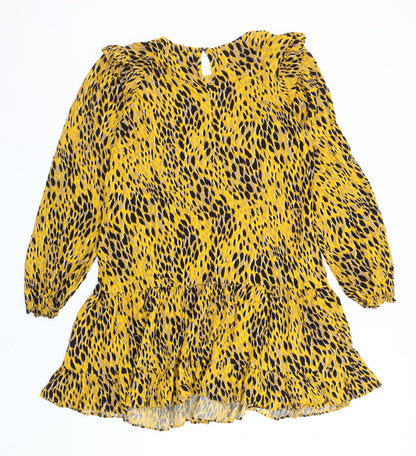 New Look Women's Yellow Leopard Print Shift Dress Size 14
