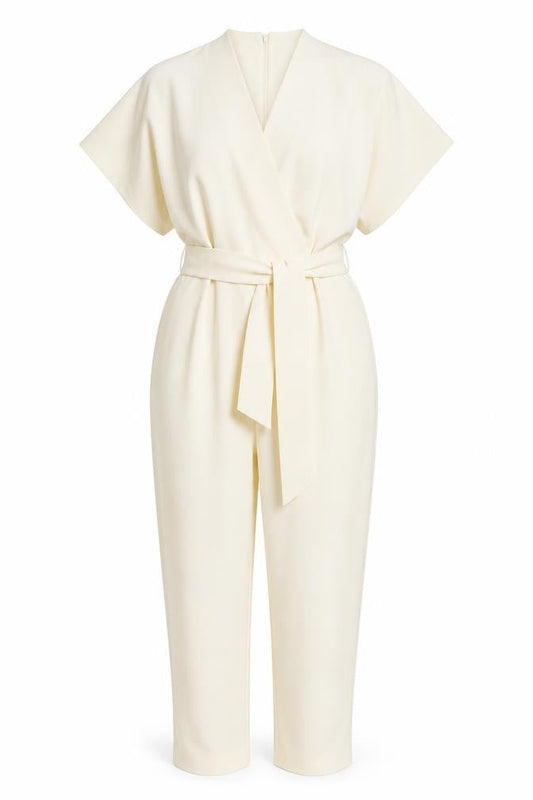 Closet London Women’s Ivory UK 8 Belted Kimono Sleeve Jumpsuit