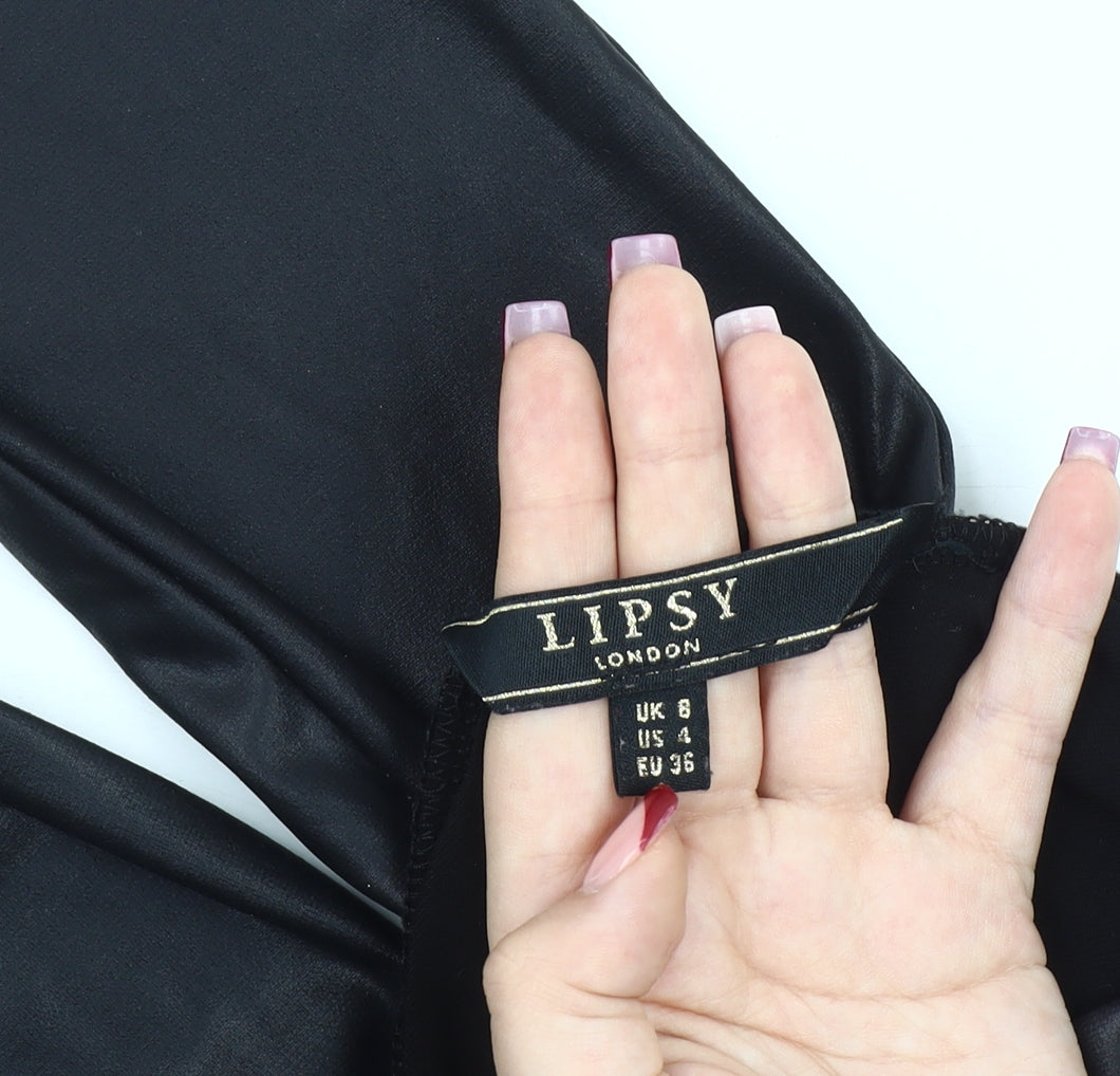 Lipsy Women’s Black Slim Fit Satin Look Leggings Size 8