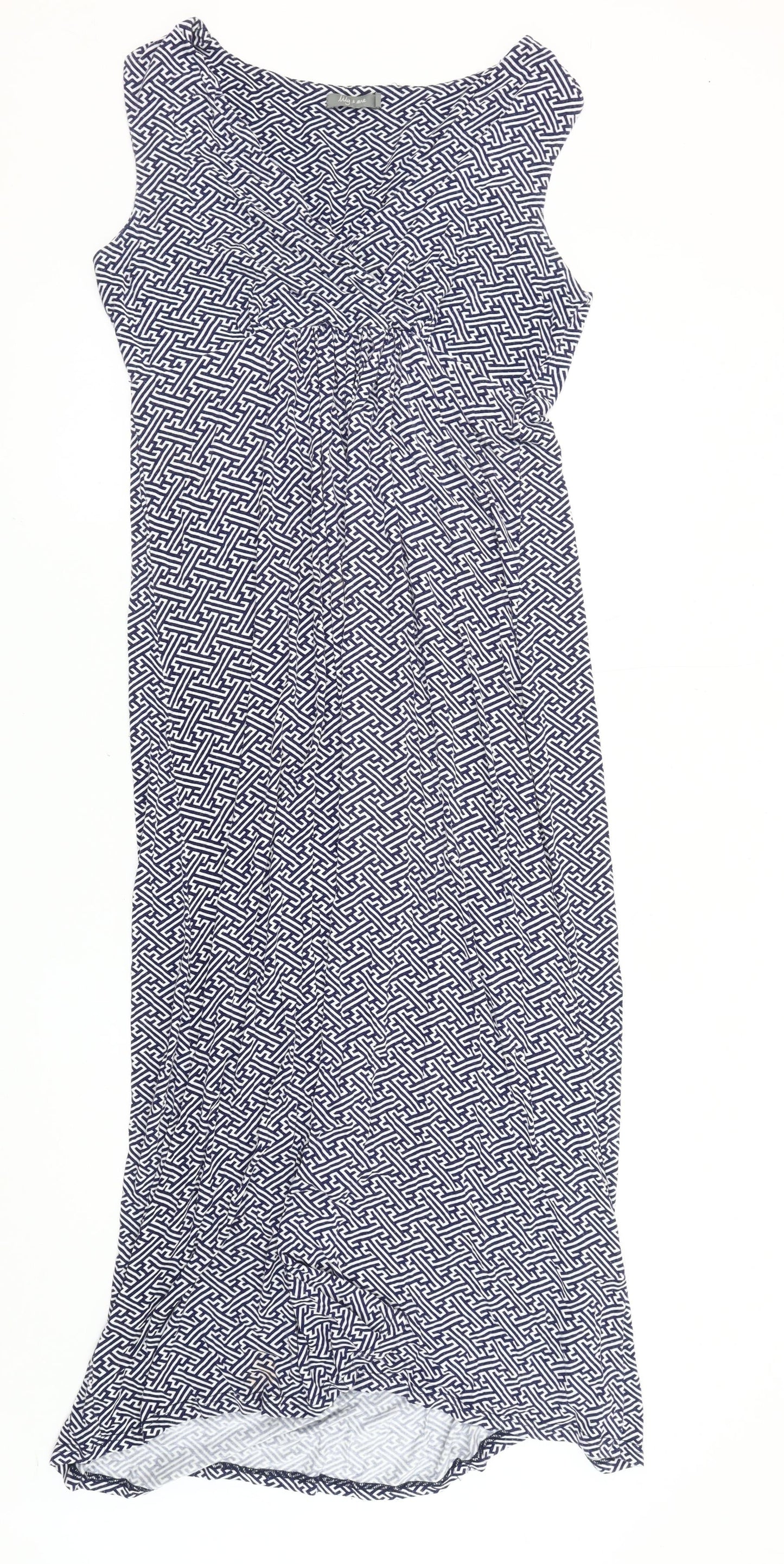 Lily & Me Women’s Blue Geometric Maxi Dress Size 14 Sleeveless V-Neck