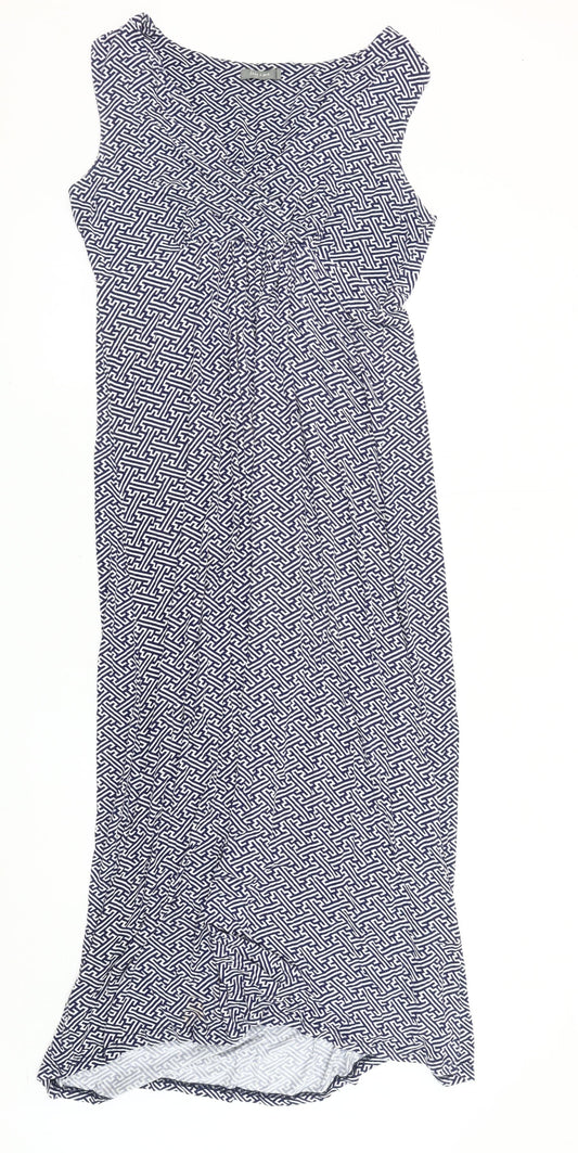 Lily & Me Women’s Blue Geometric Maxi Dress Size 14 Sleeveless V-Neck