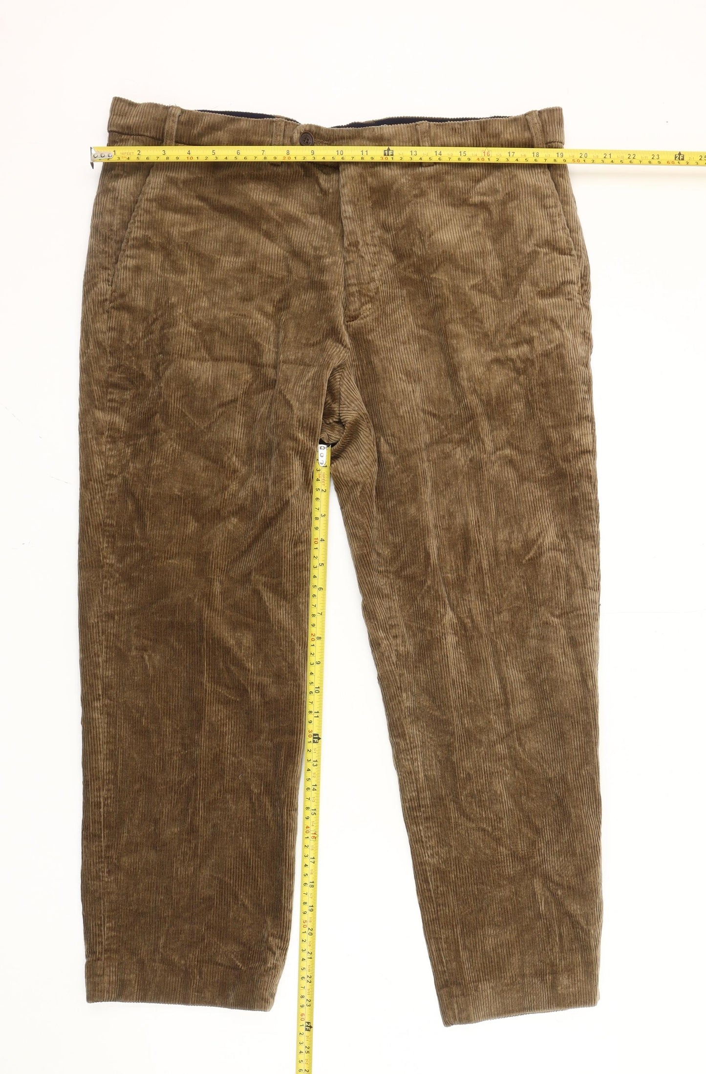 Brook Taverner Men's Brown Corduroy Chino Trousers 40W Regular Fit