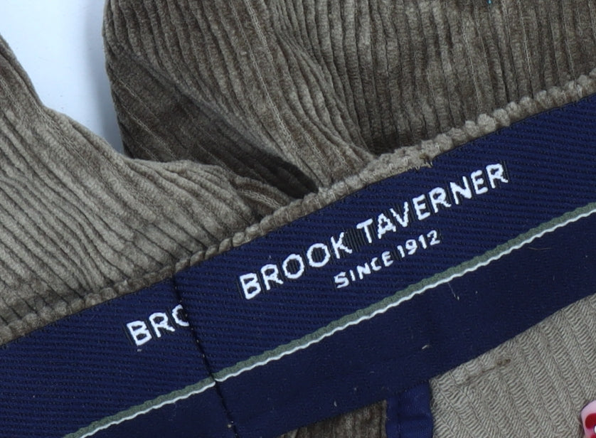 Brook Taverner Men's Brown Corduroy Chino Trousers 40W Regular Fit