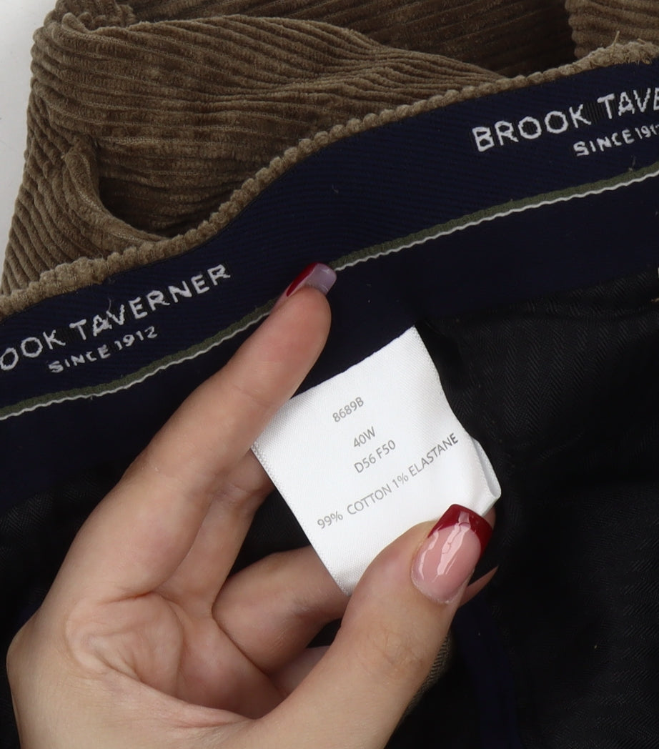 Brook Taverner Men's Brown Corduroy Chino Trousers 40W Regular Fit