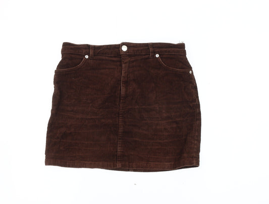 Monki Women’s Brown Corduroy Short Skirt Size 12 High Waist Casual