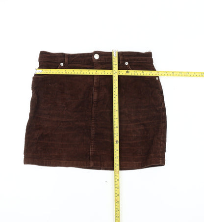 Monki Women’s Brown Corduroy Short Skirt Size 12 High Waist Casual