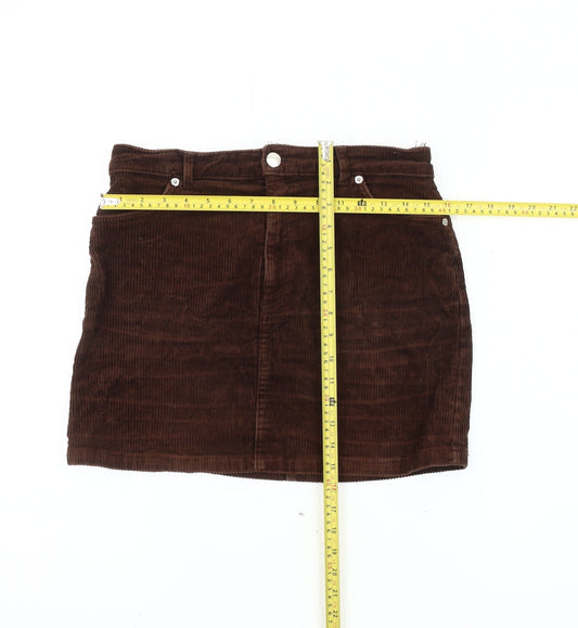 Monki Women’s Brown Corduroy Short Skirt Size 12 High Waist Casual