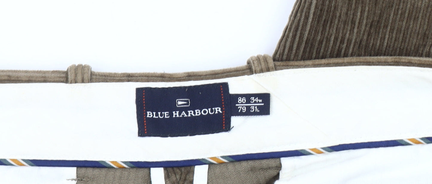 Blue Harbour Men's Brown Corduroy Trousers 34W 31L Straight Leg