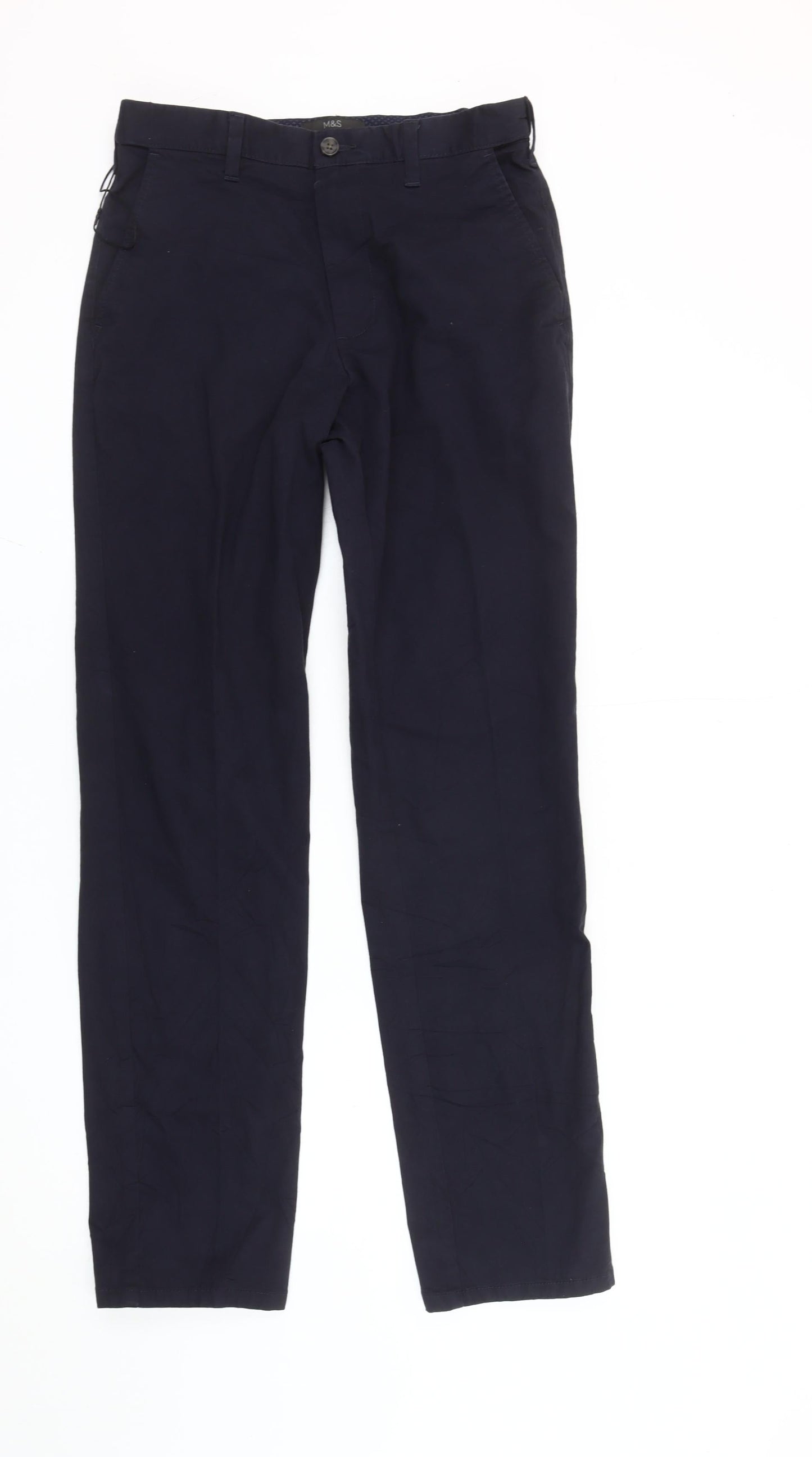Marks and Spencer Men's Blue Chino Trousers 30W 33L Regular Fit