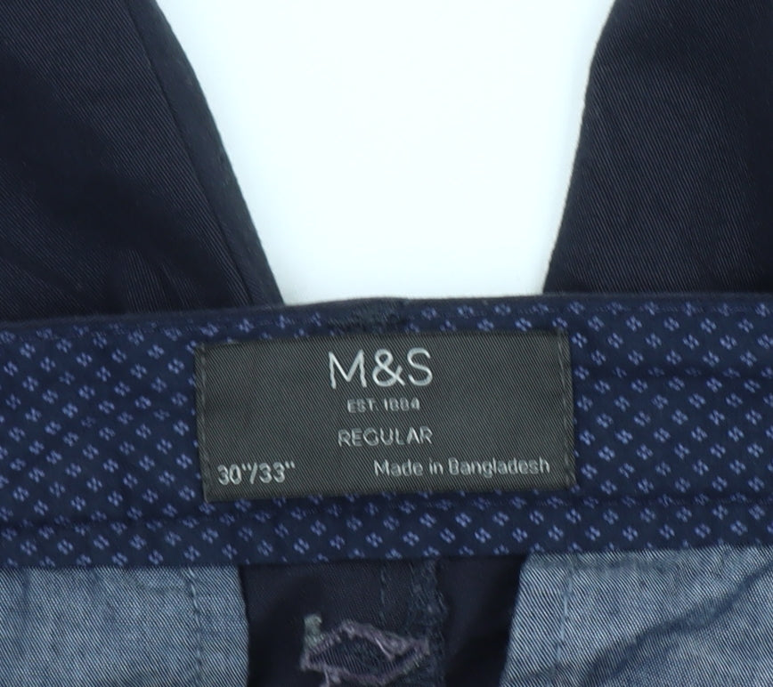 Marks and Spencer Men's Blue Chino Trousers 30W 33L Regular Fit