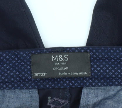 Marks and Spencer Men's Blue Chino Trousers 30W 33L Regular Fit