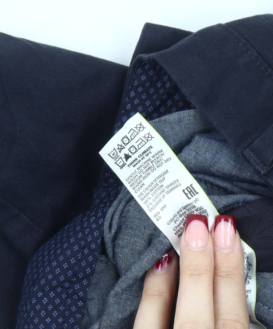 Marks and Spencer Men's Blue Chino Trousers 30W 33L Regular Fit