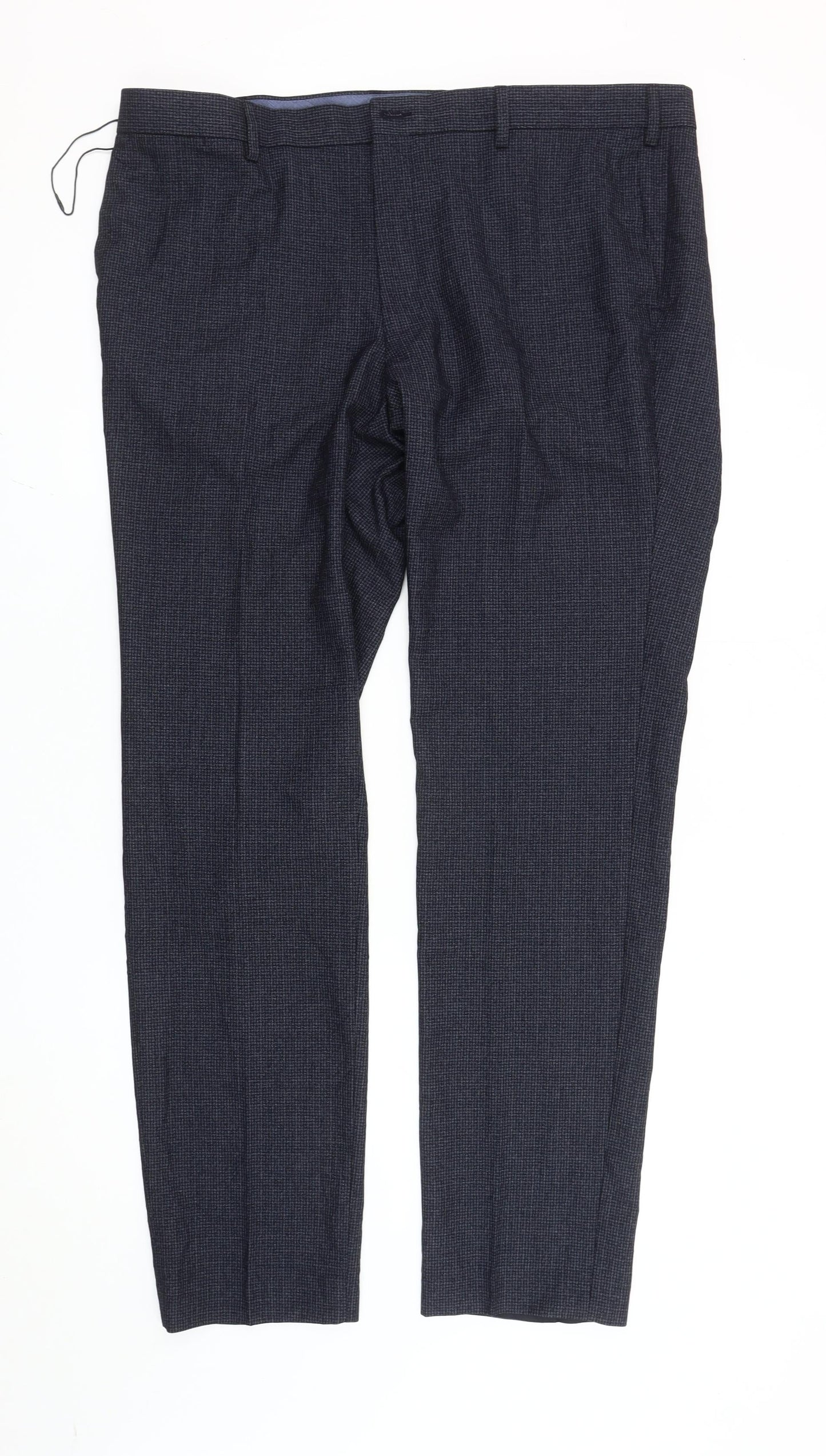 Marks and Spencer Men's Blue Check Slim Fit Dress Trousers 40x33