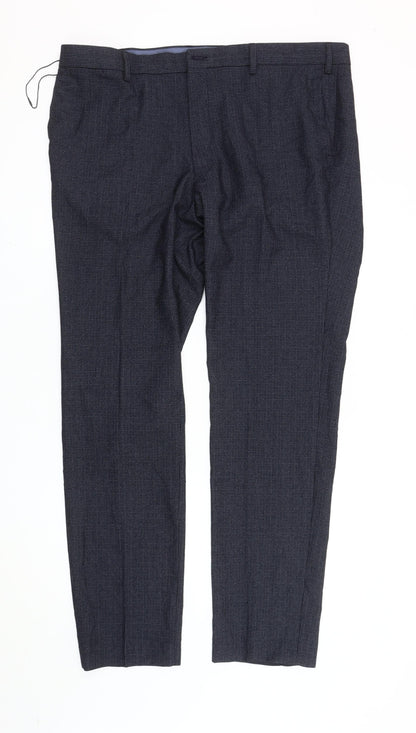 Marks and Spencer Men's Blue Check Slim Fit Dress Trousers 40x33