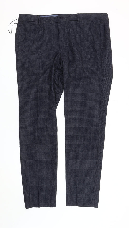 Marks and Spencer Men's Blue Check Slim Fit Dress Trousers 40x33
