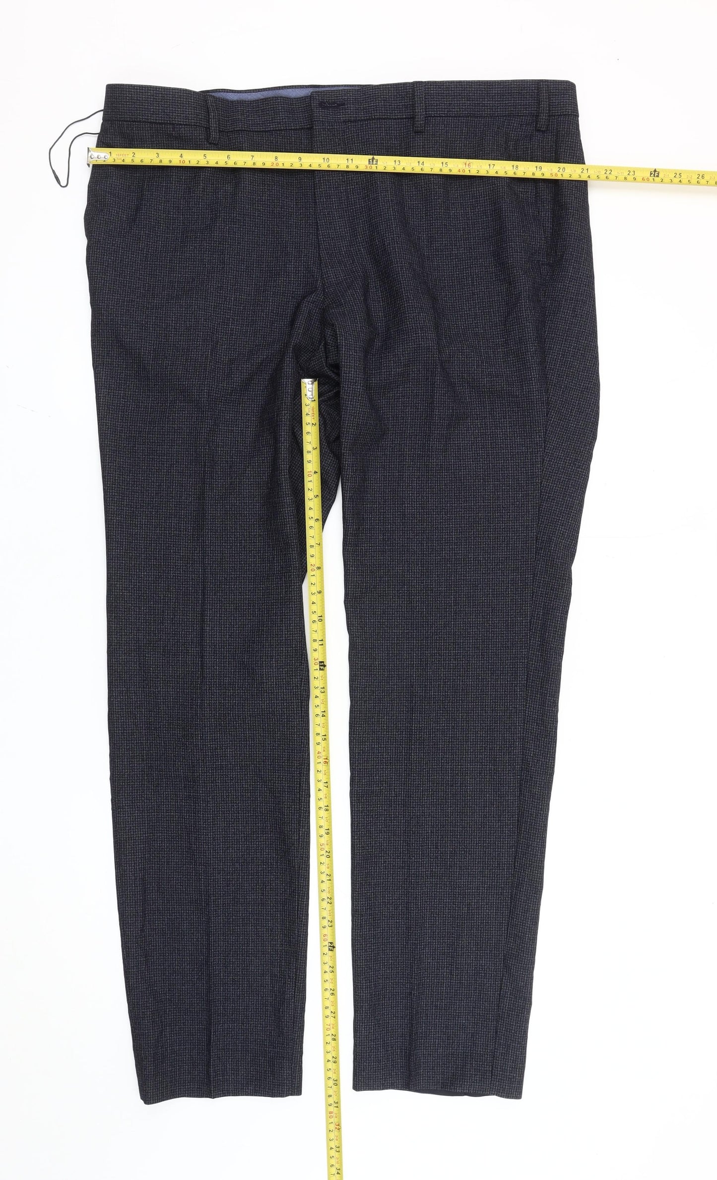 Marks and Spencer Men's Blue Check Slim Fit Dress Trousers 40x33