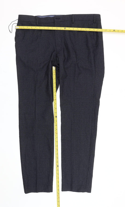 Marks and Spencer Men's Blue Check Slim Fit Dress Trousers 40x33