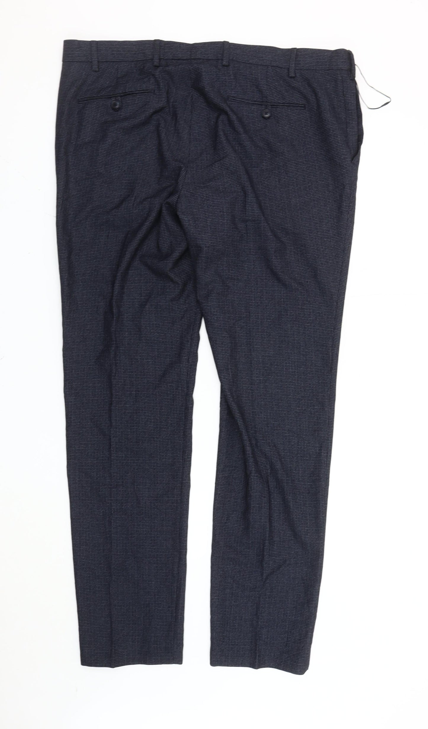 Marks and Spencer Men's Blue Check Slim Fit Dress Trousers 40x33