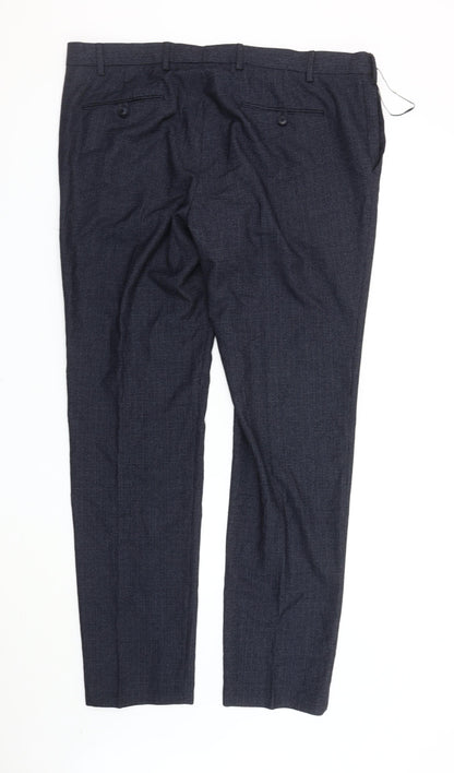 Marks and Spencer Men's Blue Check Slim Fit Dress Trousers 40x33