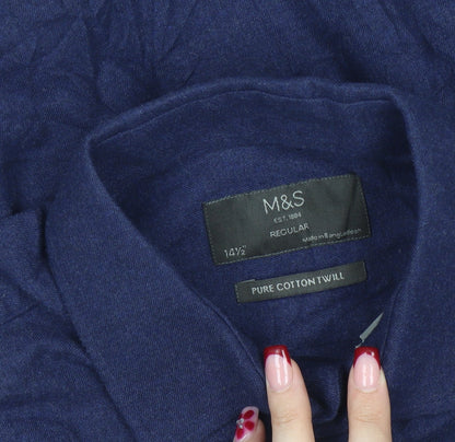 Marks and Spencer Men’s Blue Cotton Twill Regular Fit Shirt 14.5in