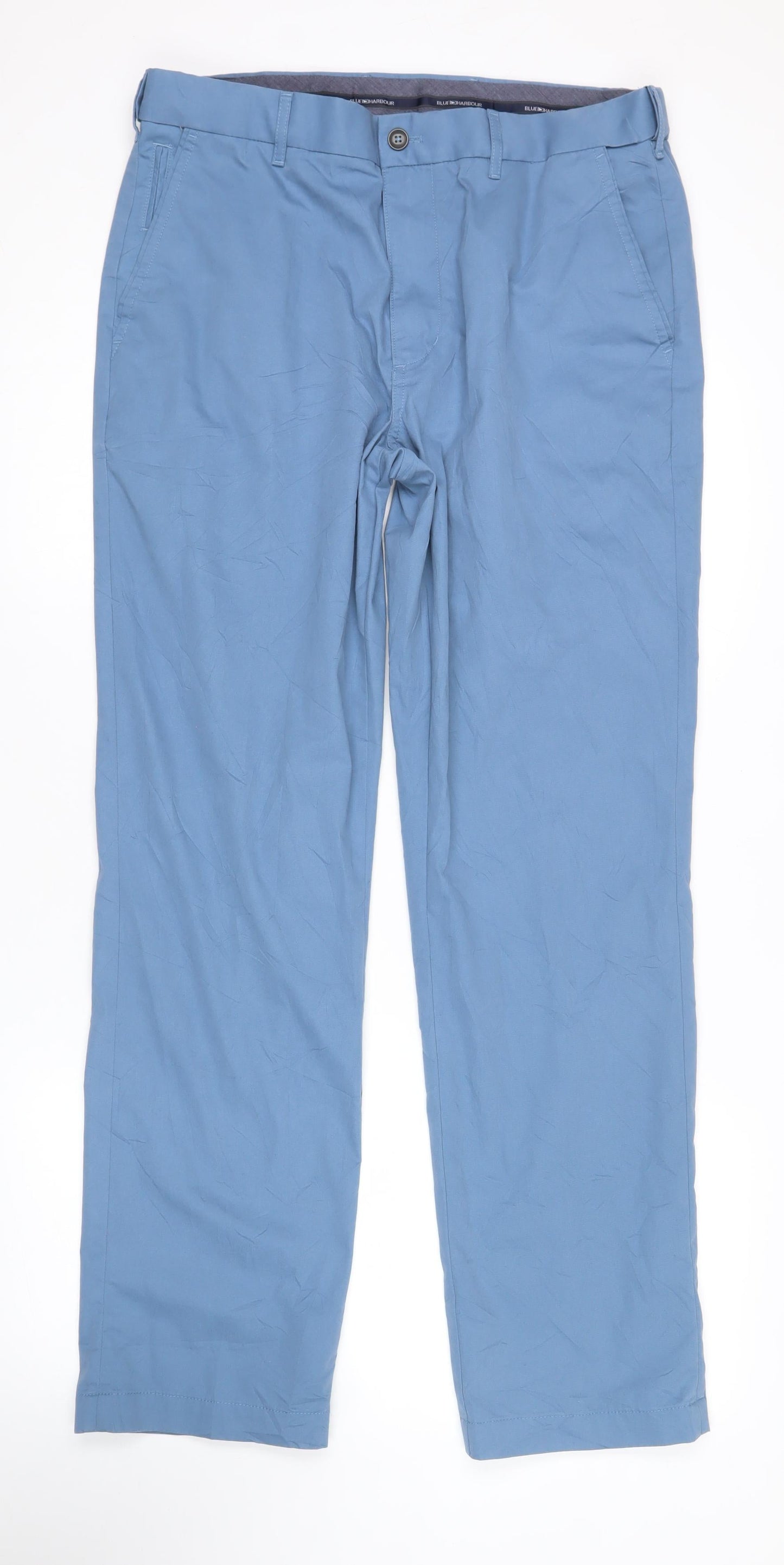 Marks and Spencer Men's Blue Chino Trousers 34W 31L Regular Fit