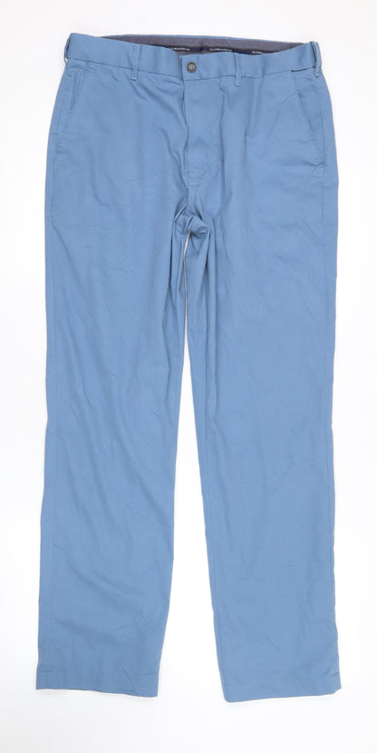 Marks and Spencer Men's Blue Chino Trousers 34W 31L Regular Fit