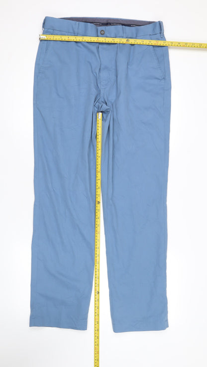 Marks and Spencer Men's Blue Chino Trousers 34W 31L Regular Fit