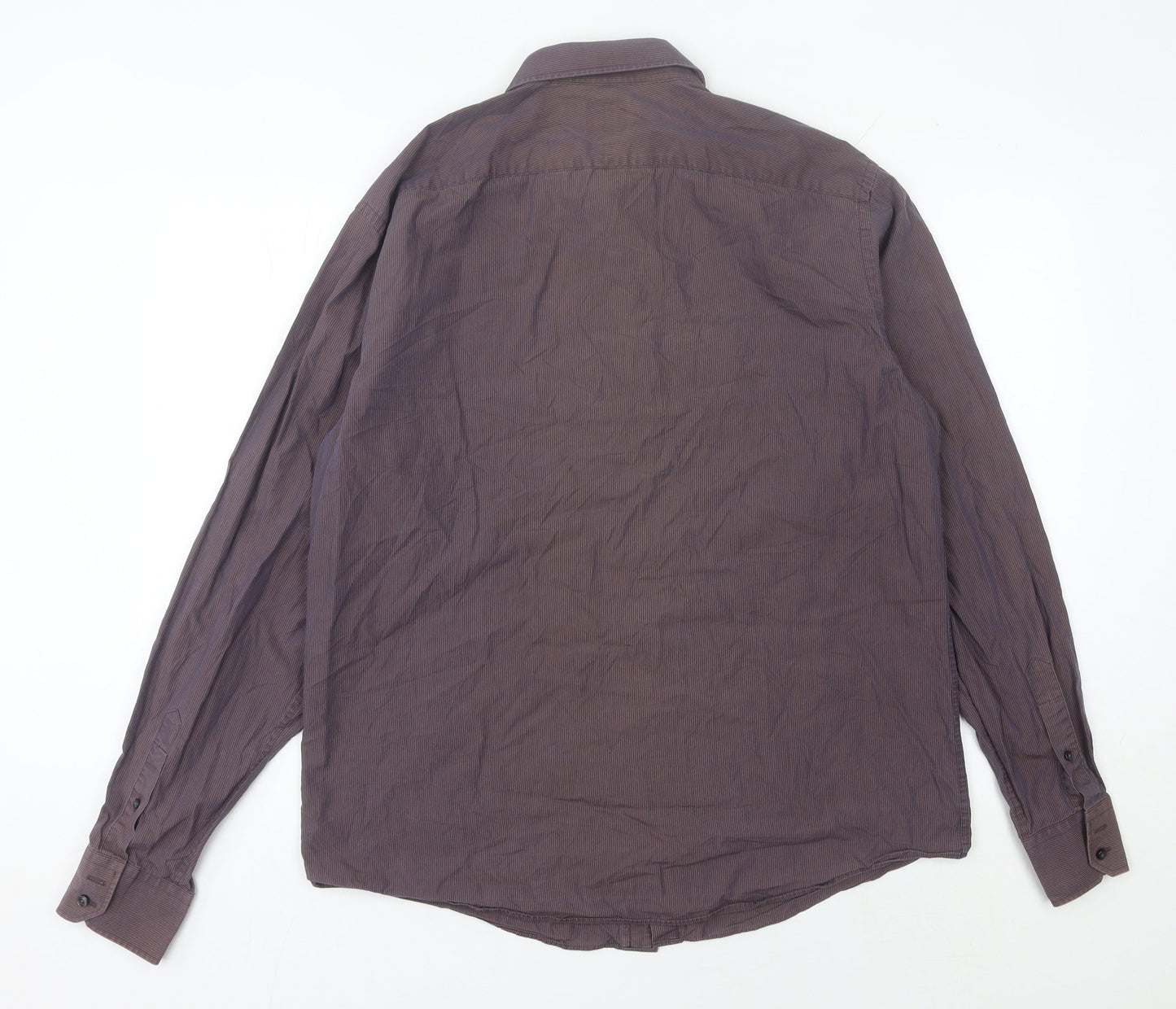 Men’s Purple Striped Easy Care Cotton Long Sleeve Button-Up Shirt 16.5