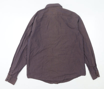 Men’s Purple Striped Easy Care Cotton Long Sleeve Button-Up Shirt 16.5