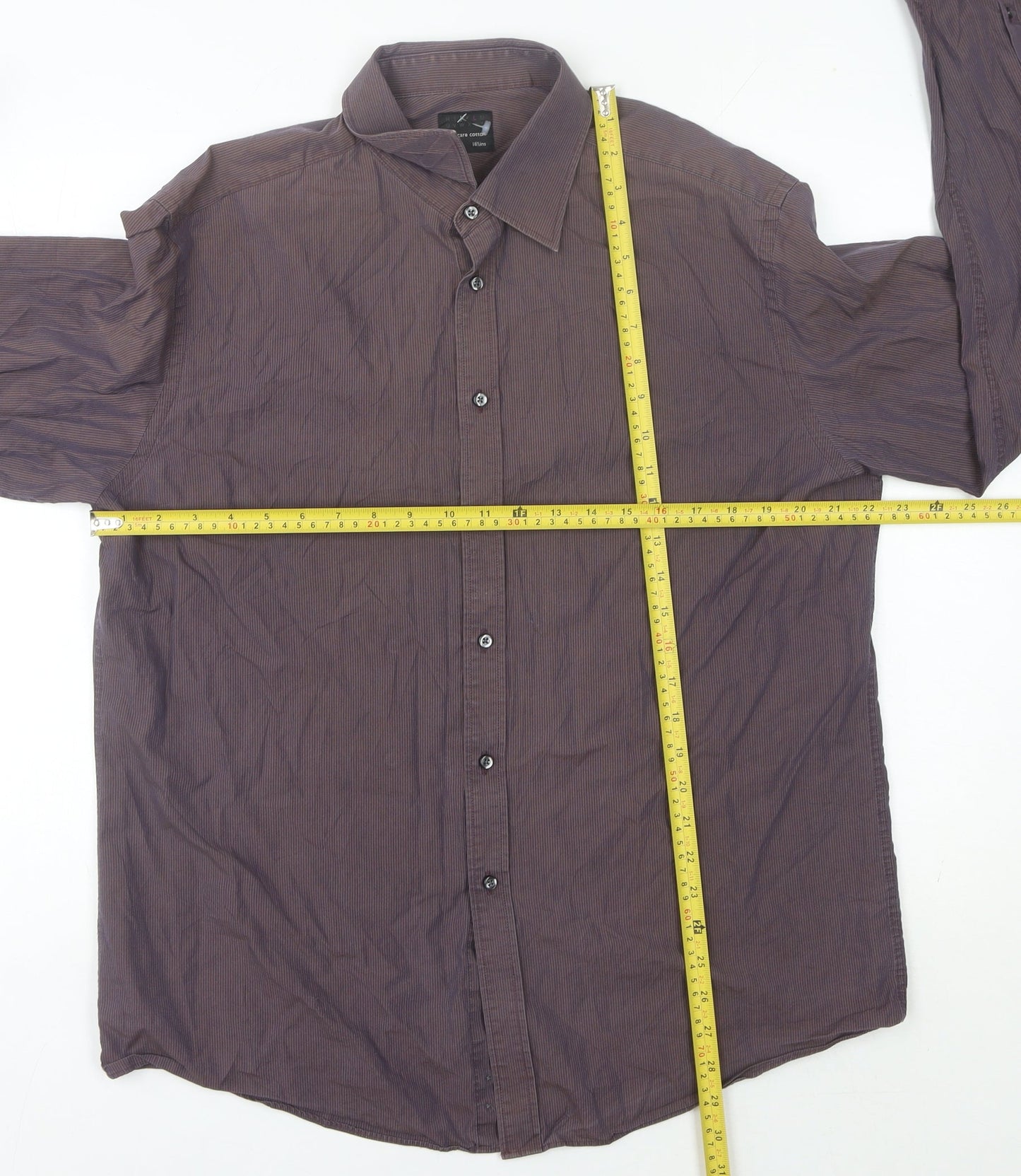 Men’s Purple Striped Easy Care Cotton Long Sleeve Button-Up Shirt 16.5
