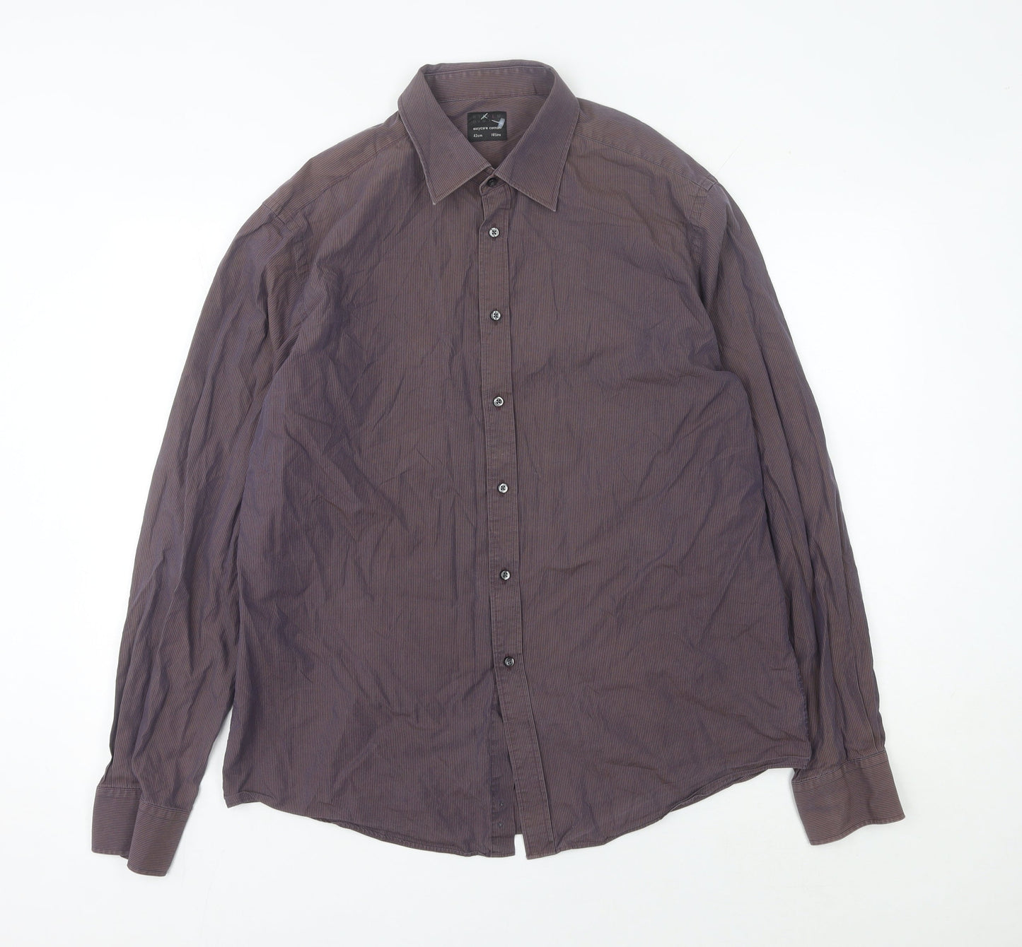 Men’s Purple Striped Easy Care Cotton Long Sleeve Button-Up Shirt 16.5